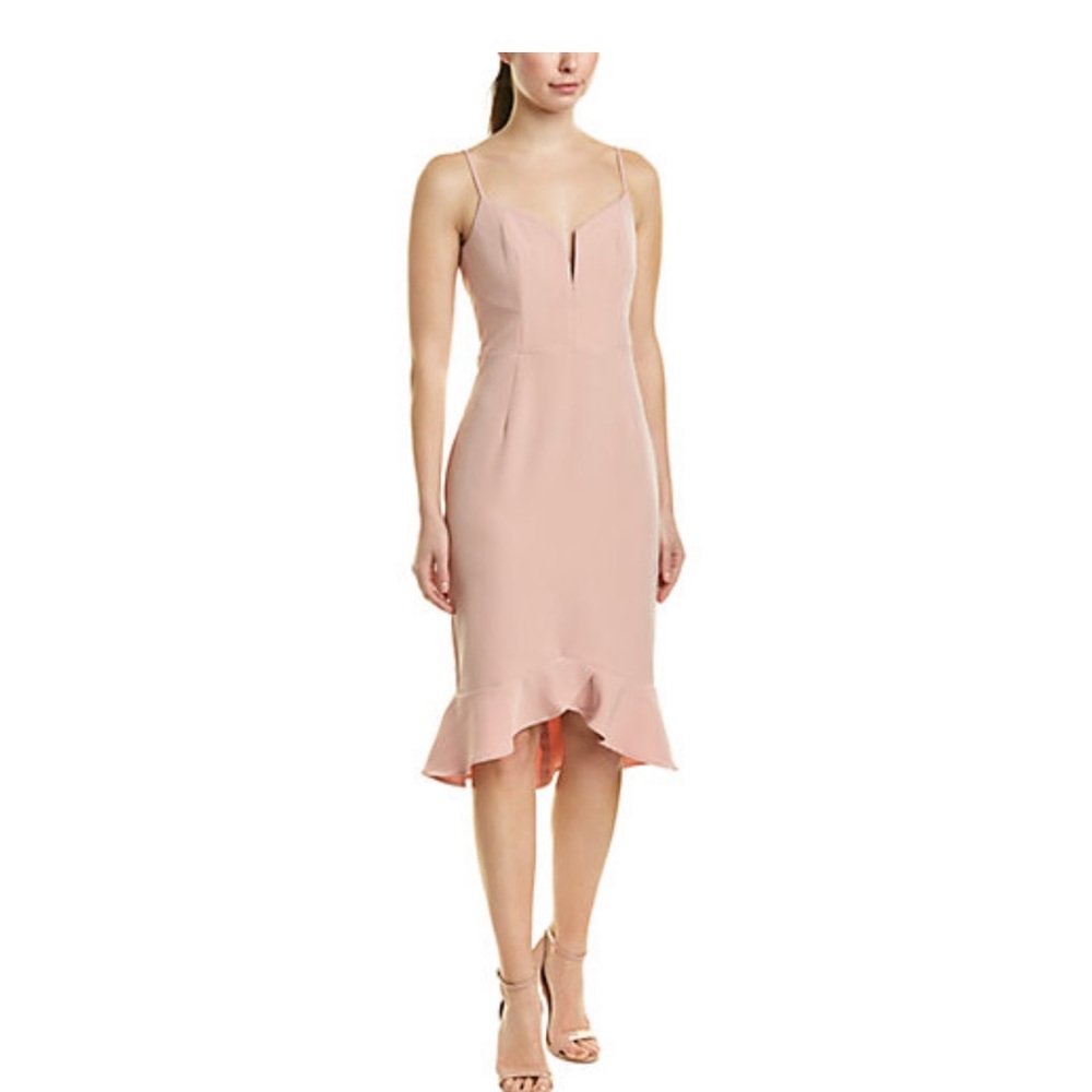 Kristen Flounce Dress (Bardot). Size 6. Blush. Never worn.